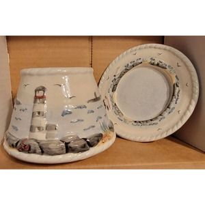 Yankee Candle Small Lighthouse Nautical Beach Shade Topper Plate Seagull